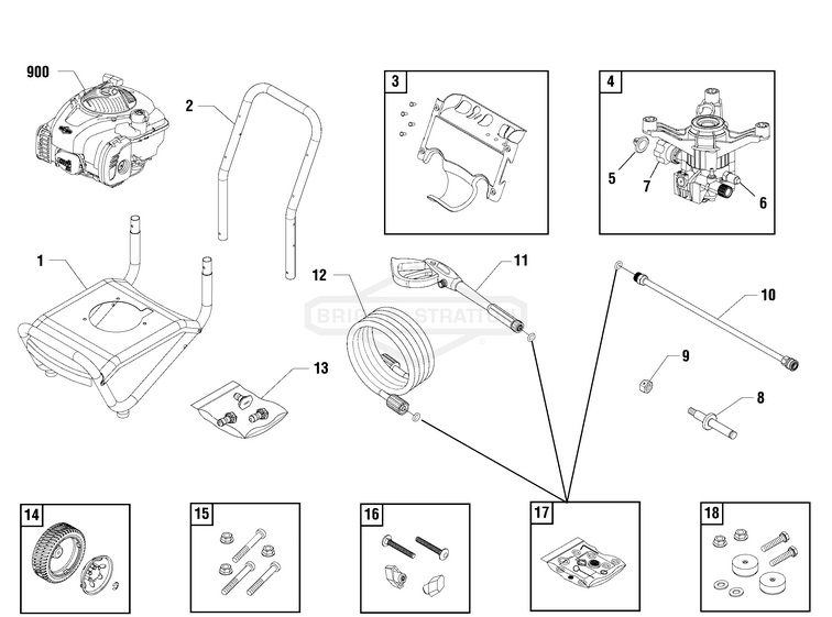 Briggs & Stratton pressure washer model 020540-0 replacement parts, pump breakdown, repair kits, owners manual and upgrade pump.